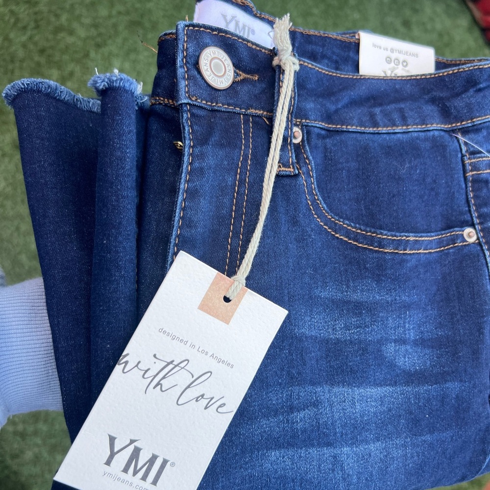 High Rise One Button Navy Blue Boot up Jeans